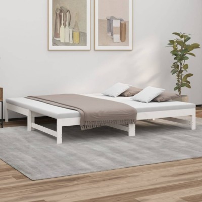 Gossi pat de zi extensibil, alb, 2x(80x200) cm, lemn masiv de pin foto