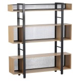 Cumpara ieftin Raft pardoseala fier negru mdf laminat stejar Kilis 160x30x180 cm