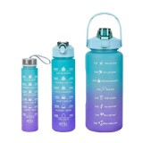 Cumpara ieftin Set 3 sticle de apa, cu pai, 2000 ml 900 ml 300 ml, pentru sport, fara BPA, albastru mov