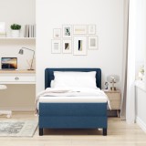 Patchwork Box Spring cu Saltea Albastră 100x200 cm din Țesătură