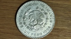 Mexic - moneda uriasa ⌀34.5 mm - 1 peso 1964 argint slab XF+/AU- spectaculoasa!