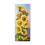 Tablou floarea soarelui pictat manual, Fericire, 60x25cm ulei pe panza, Constantin Feraru