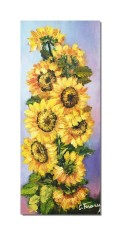 Tablou floarea soarelui pictat manual, Fericire, 60x25cm ulei pe panza, Constantin Feraru