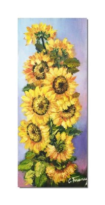 Tablou floarea soarelui pictat manual, Fericire, 60x25cm ulei pe panza, Constantin Feraru foto