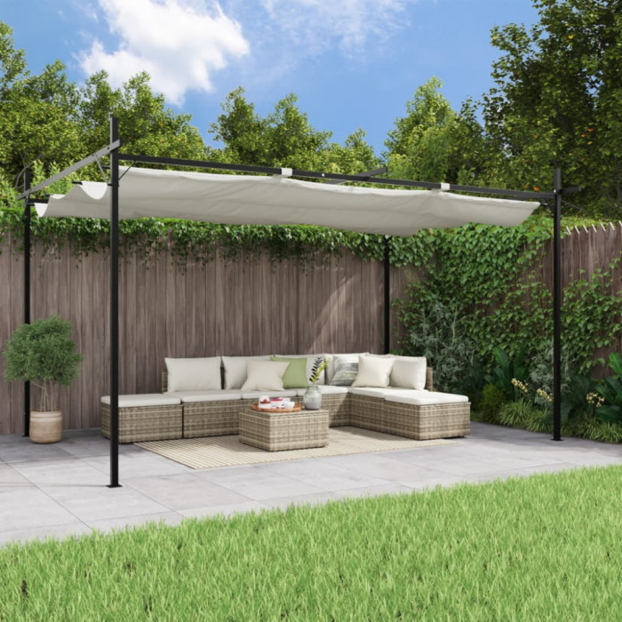 vidaXL Pergola cu acoperiș retractabil, crem, 395x292x230 cm