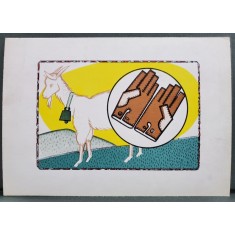 MANUSI DIN PIELE DE CAPRA , PLANSA DIDACTICA , SERIA &#039;&#039; ANIMALELE DOMESTICE SI FOLOASELE LOR &#039;&#039; , ANII &#039;80