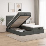 Cumpara ieftin Pat ottoman cu saltea cu headboard 2 buc. Gri inchis Tesatura