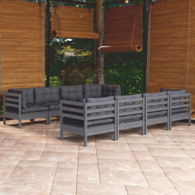 vidaXL Set mobilier de grădină cu perne, 9 piese, lemn masiv de pin foto