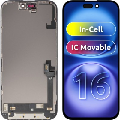 Display cu Touchscreen JK pentru Apple iPhone 16, cu Rama, Versiune LCD In-Cell IC Movable, Negru foto