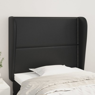 vidaXL Tăblie de pat cu aripioare, negru, 83x23x118/128 cm, piele eco 3117888 foto