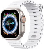 Ceas inteligent SmartWatch Ultra Plus, compatibil cu orice telefon, apel Bluetooth, Curea Silicon Alba