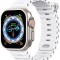 Ceas inteligent SmartWatch Ultra Plus, compatibil cu orice telefon, apel Bluetooth, Curea Silicon Alba
