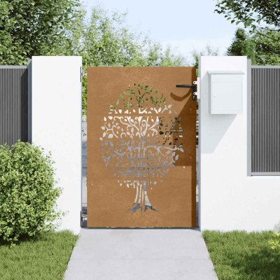 vidaXL Poartă pentru grădină, 85x150 cm, oțel corten, model copac 153211 foto