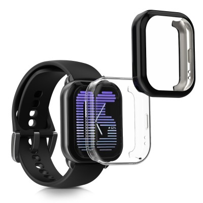 Set 2 Huse Kwmobile pentru Amazfit Active, Transparent/Negru, Silicon, KWM000025BI001C foto