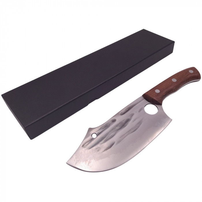 Cutit tip satar IdeallStore&reg;, lucrat manual, Spiritual Blade, 28 cm, otel inoxidabil, 300 g, maro