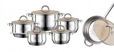 Set de gatit inox cu capac sticla maro 12buc. Handy KitchenServ foto