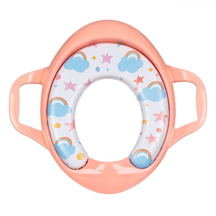Reductor WC Honey Baby, Model Curcubeu, Cu M&acirc;nere, Fete, Culoare Roz, Dimensiuni 41x37cm