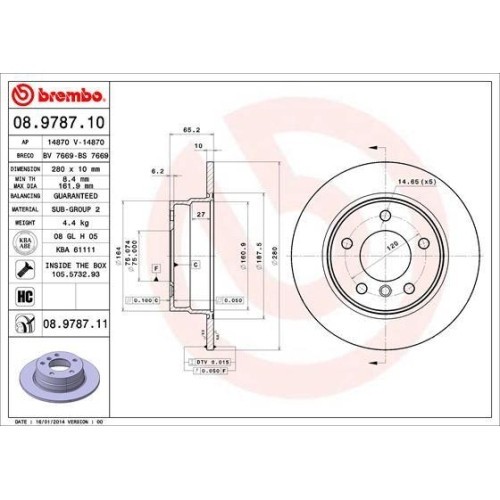 Set discuri frana Bmw 1 (E81), 1 (E87), 116 d, 116 i, 118 d, 118 i, punte spate, 280x10, plin, BREMBO