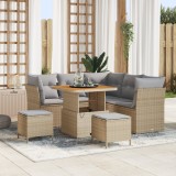 Set Canapea Grădină vidaXL 8 Piese cu Pernuțe Bej Ratan Polimer Acacia, Set Masă Grădină vidaXL 3 Piese cu Pernuțe Bej Ratan Polimer Acacia