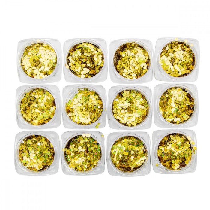 Set 12 decoratiuni paiete pentru unghii, aurii, rotunde