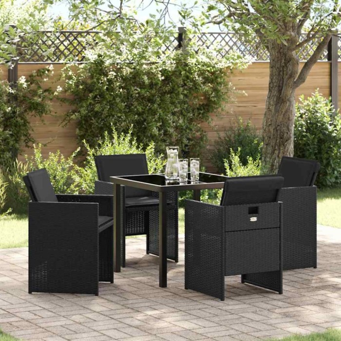 vidaXL Set de masă pentru grădină cu pernă 5 pcs Negru Rattan poli 3379944