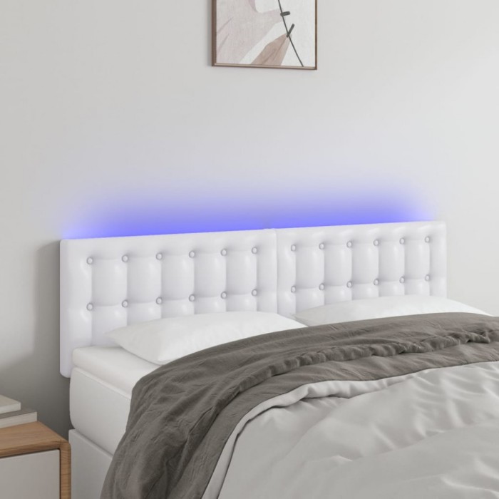 vidaXL Tăblie de pat cu LED, alb, 144x5x78/88 cm, piele ecologică 3121703