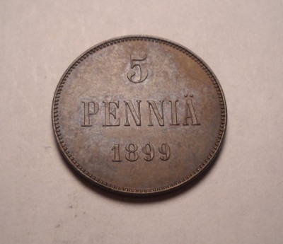 Finlanda 5 Pennia 1899 Piesa de Colectie foto