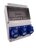 Tablou electric echipat cu 3 prize monofazice industriale 16A panou organizare de santier cu sigurante si legaturi - precablat IP44