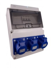 Tablou electric echipat cu 3 prize monofazice industriale 16A panou organizare de santier cu sigurante si legaturi - precablat IP44
