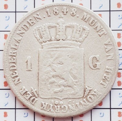 1132 Olanda 1 Gulden 1848 Willem II km 66 argint foto