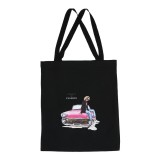 Sacosa din bumbac + poliester, Fashion, negru, cu imprimeu, 40 x 46 cm