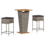 Cumpara ieftin Set mobilier bar de gradina, cu perne, 3 piese, gri, poliratan