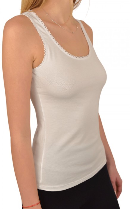 Maiou dama din bumbac elastic cu bretea lata - S - Alb