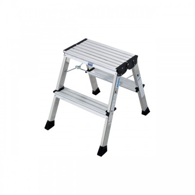 Scara mobila dubla cu trepte pe doua parti din aluminiu, Krause, Monto &amp;quot;Rolly&amp;quot;, 2.45m inaltime lucru, 2x2 trepte, pliabila, argintiu foto