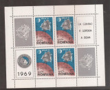 LP 715 a Romania-1969-COSMOS IV APOLLO 12 BLOC DE 4 MARCI + 4 VINIETE DIFERITE, Nestampilat