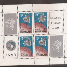 LP 715 a Romania-1969-COSMOS IV APOLLO 12 BLOC DE 4 MARCI + 4 VINIETE DIFERITE