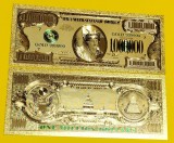 SUA - 1000.000 DOLARI - BANCNOTA SUVENIR / DECORATIVA DIN POLIMER (PLASTIC) PLACATA CU AUR DE 24K