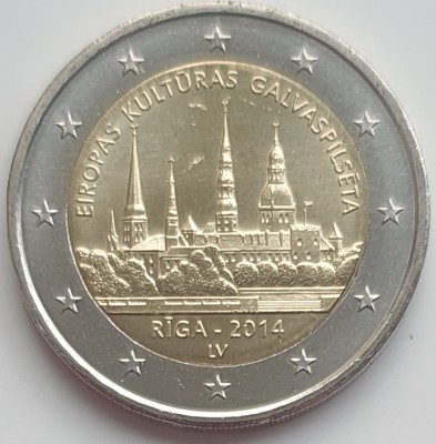 Letonia 2 euro 2014 UNC - Riga &amp;ndash; European Capital of Culture - km 158 - E001 foto