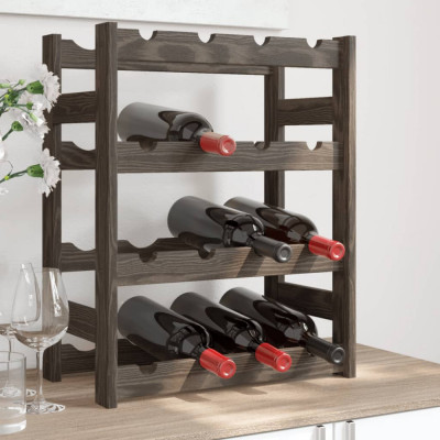 vidaXL Suport sticle de vin, 16 sticle, gri, lemn masiv de pin foto