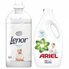 Pachet Detergent lichid Ariel Baby, 40 spalari + Balsam Lenor Pure Care, 63... foto