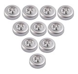 Cumpara ieftin Set 10x Lampa universala autoadeziva cu 3 LED-uri, utilizare baterii de tip AAA - Argintiu, Dactylion
