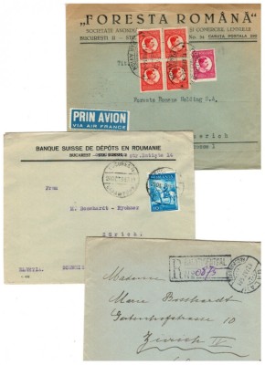 Romania 1931-1934 - Lot 3 plicuri circulate spre Elvetia, unul recomandat, unul cu Posta Aeriana foto