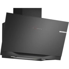 Hota decorativa Bosch Seria 8, DWK91LT60, 3 trepte + 2 intensiv, Putere de absorbtie 1007 mc/h, 90 cm, Sticla neagra