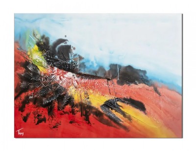 Tablou gigant abstract pictat manual birou, living, Compozitie abstracta 2, 120x90cm ulei pe panza in relief efect 3D, gata de expus pe perete foto