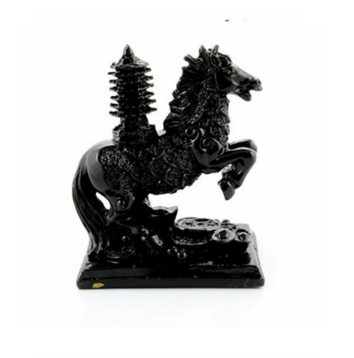 Cal negru cu Pagoda pe suport 9 cm