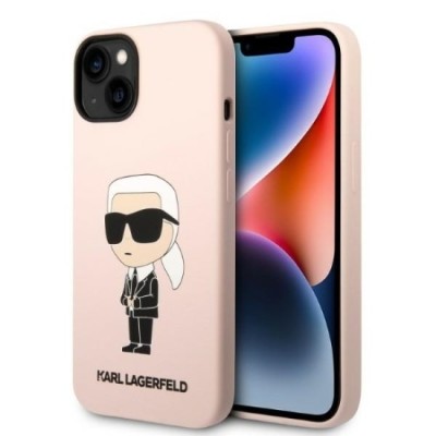 Husa pentru iPhone 15 Plus / iPhone 14 Plus - Karl Lagerfeld Silicone MagSafe (KLHMP14MSNIKBCP) - Pink Ikonik foto