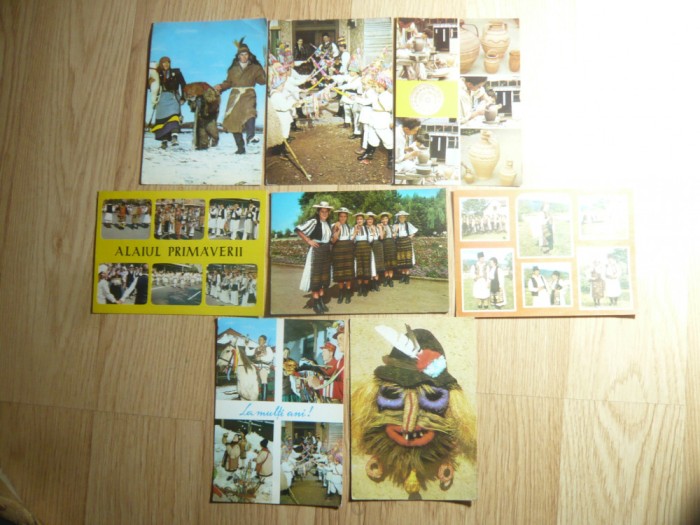 8 Felicitari - Folclor Traditii Romania ,anii :'68 ,70 ,87