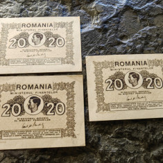 Bancnota Romania, 20 lei 1945, Regele Mihai, Min. Finantelor, PRET/BUC.,perfecta