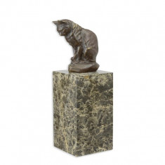 Pisica - statueta din bronz masiv pe soclu din marmura YY-111 foto