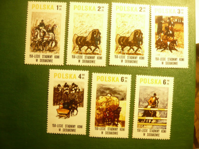 Serie mica Polonia 1980 - 150 ani - Caii in munca omului 7 valori foto